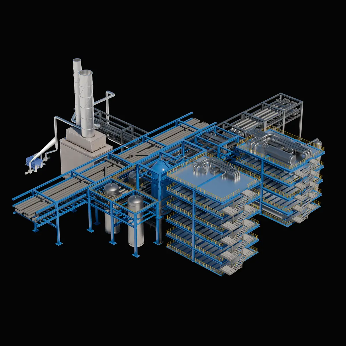 The reformer and its piping drawn in isolation — engineering render.