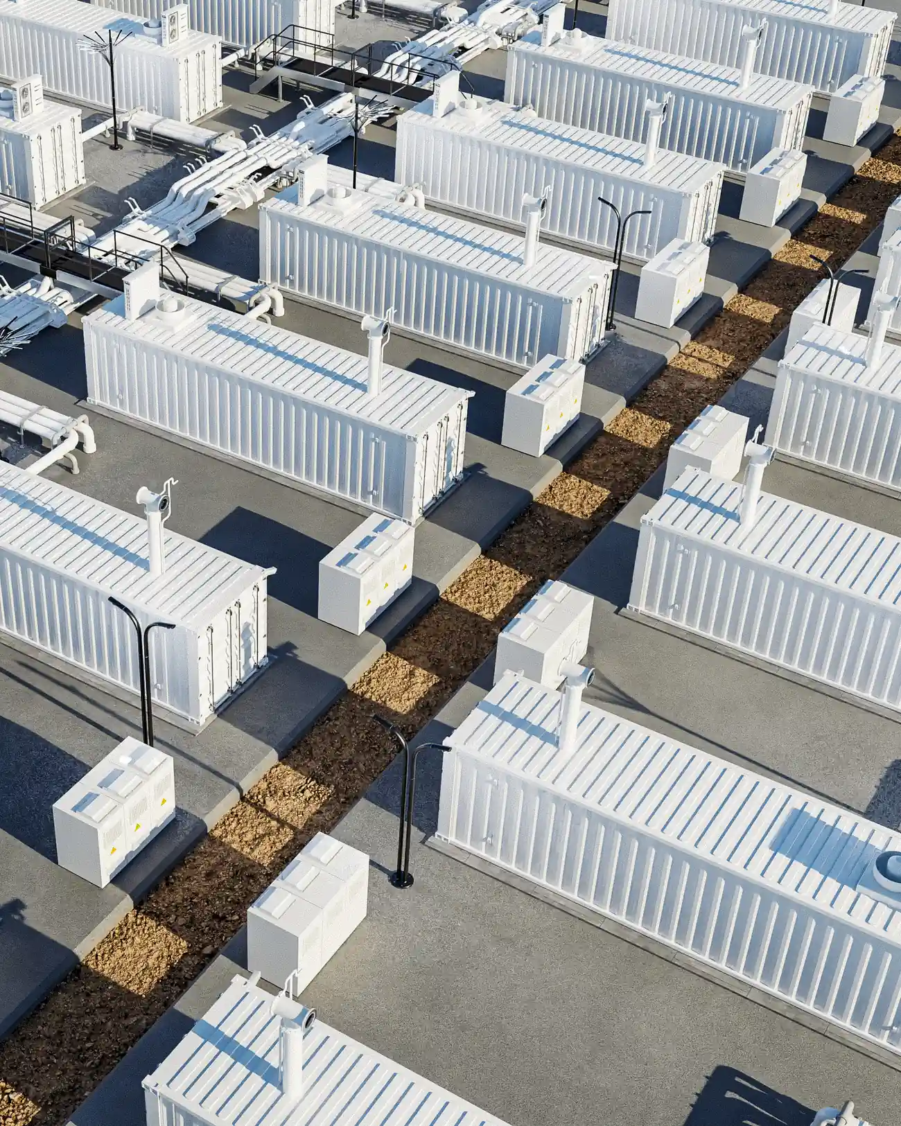 MW-scale blocks laid out in rows — project render