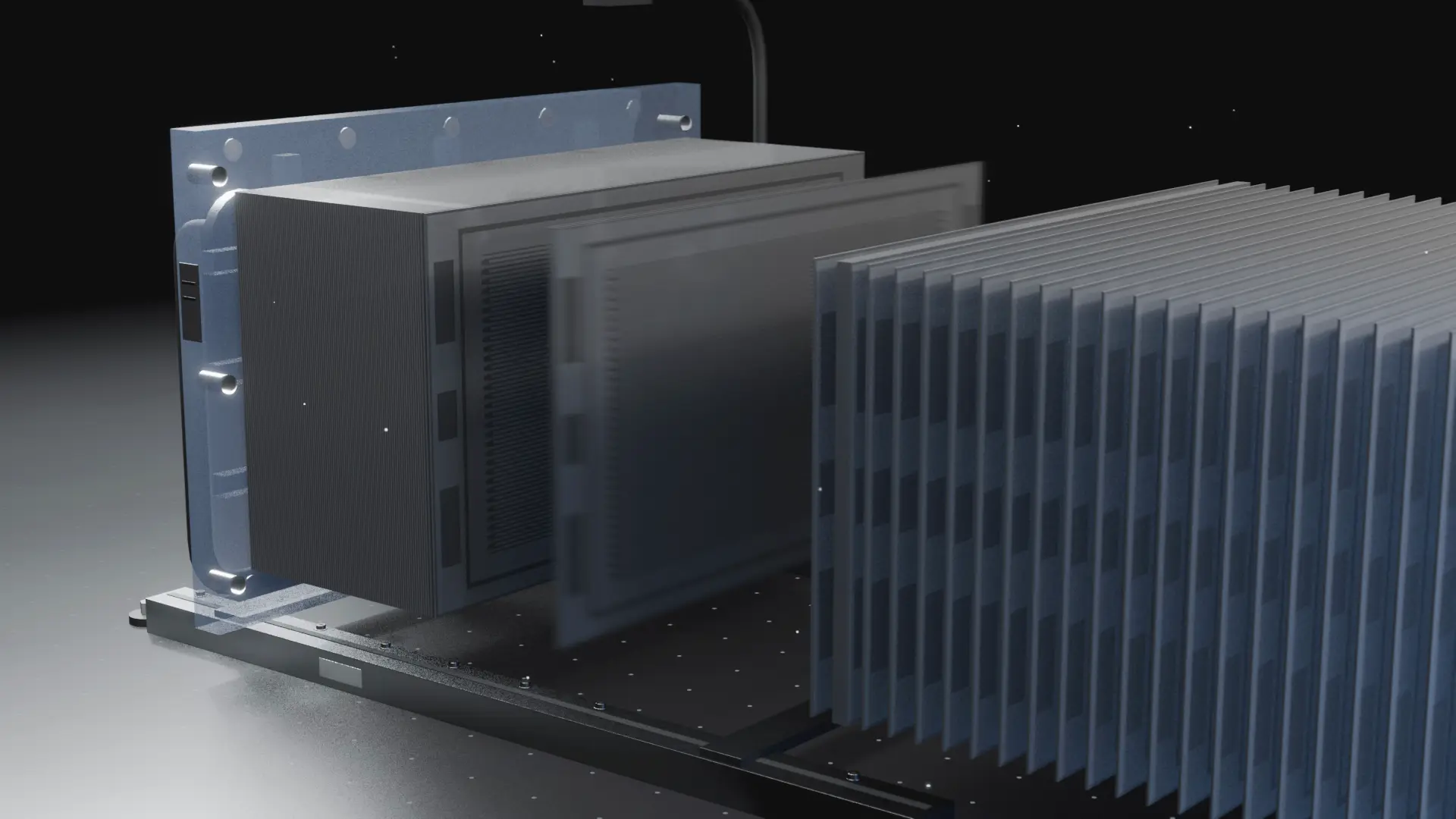 A fuel cell block being assembled from its stacks — project film.